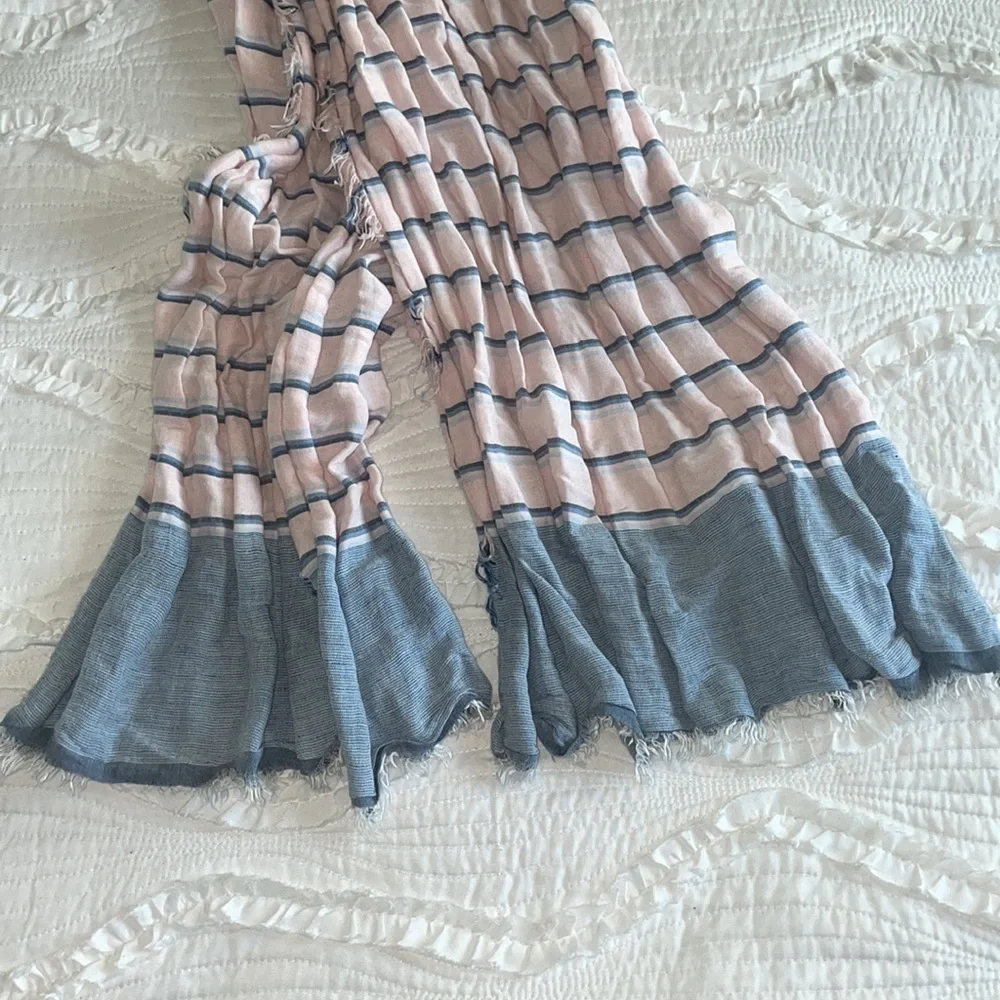 Light Pink & Blue Striped Fringe Scarf